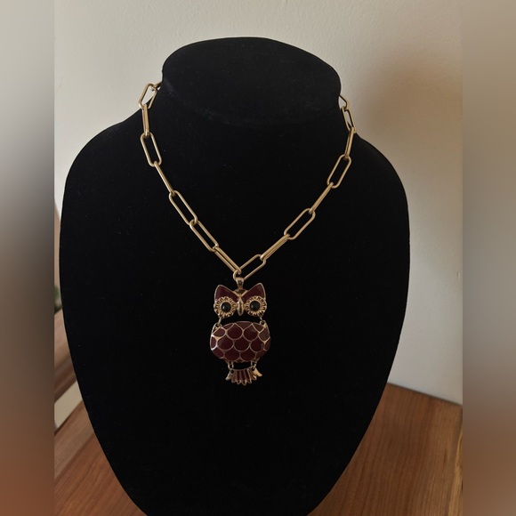 Altar'd State Gold Necklace with burgundy Owl Pendant - Picture 4 of 9